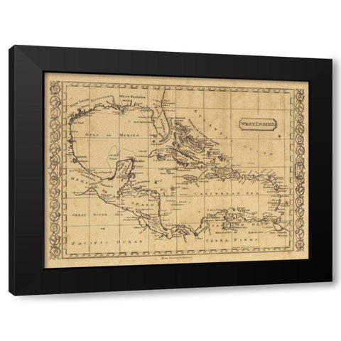West Indies 1806 Black Modern Wood Framed Art Print by World Map
