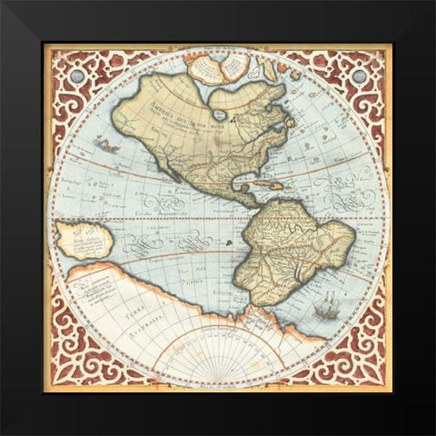 Terra Major Petites A Black Modern Wood Framed Art Print by Mercator, Gerardus