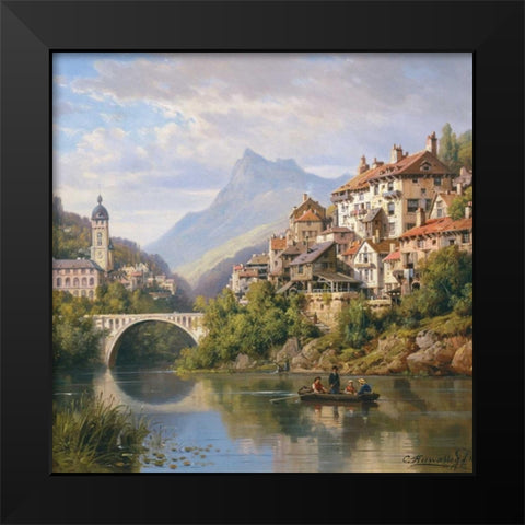 Riverside Village II Black Modern Wood Framed Art Print by Kuwasseg, Charles