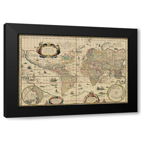 Explorers World 1630 Blau Black Modern Wood Framed Art Print with Double Matting by Jansz, Willem
