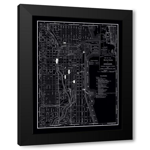 Chicago 1895 Black Modern Wood Framed Art Print with Double Matting by Vintage Map, 1895