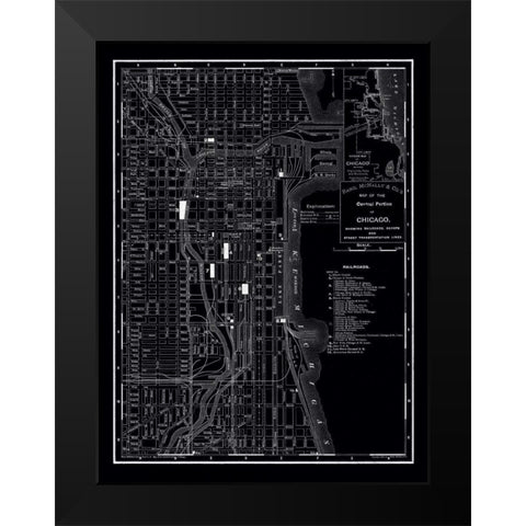 Chicago 1895 Black Modern Wood Framed Art Print by Vintage Map, 1895