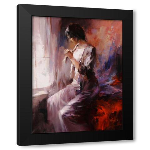 Lonely Girl Black Modern Wood Framed Art Print with Double Matting by Haenraets, Willem