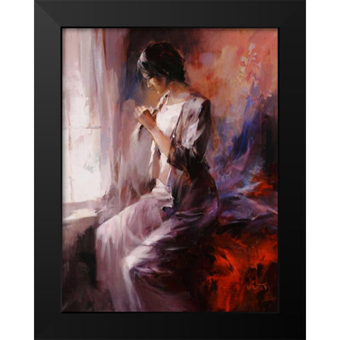 Lonely Girl Black Modern Wood Framed Art Print by Haenraets, Willem