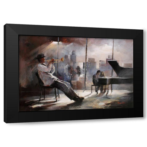 Trumpeter Black Modern Wood Framed Art Print with Double Matting by Haenraets, Willem