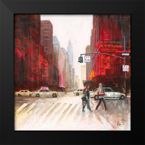 Red Fusion IV Black Modern Wood Framed Art Print by Luc