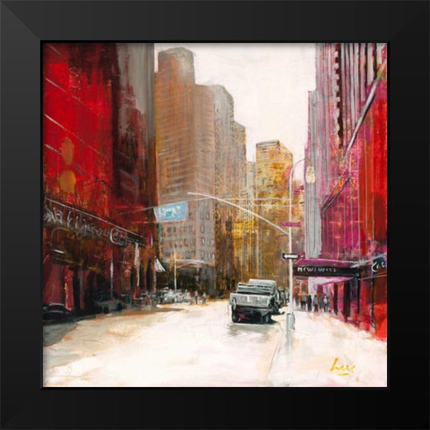 Red Fusion V Black Modern Wood Framed Art Print by Luc