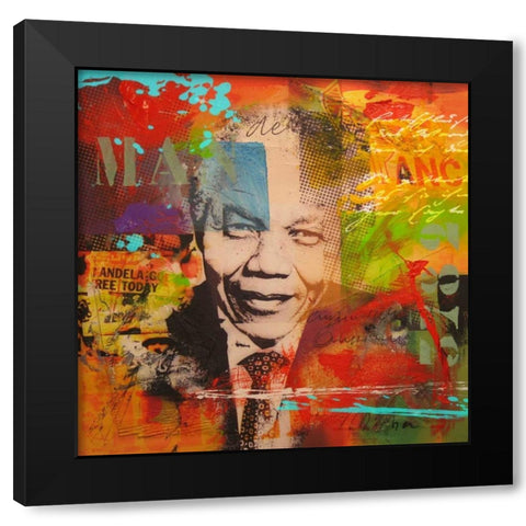 Mandela Black Modern Wood Framed Art Print by Baker, Micha