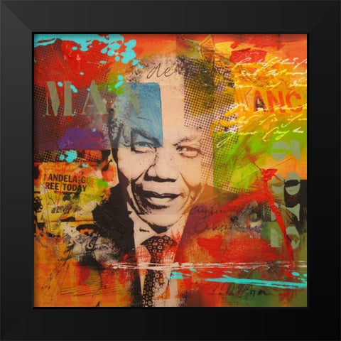 Mandela Black Modern Wood Framed Art Print by Baker, Micha