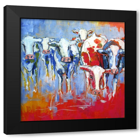 Cows Black Modern Wood Framed Art Print by Luc