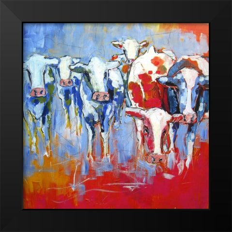 Cows Black Modern Wood Framed Art Print by Luc