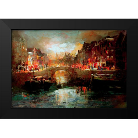 Dutch city scene Black Modern Wood Framed Art Print by Haenraets, Willem
