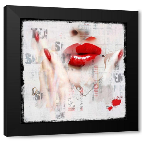 Red Lips Black Modern Wood Framed Art Print by Baker, Micha