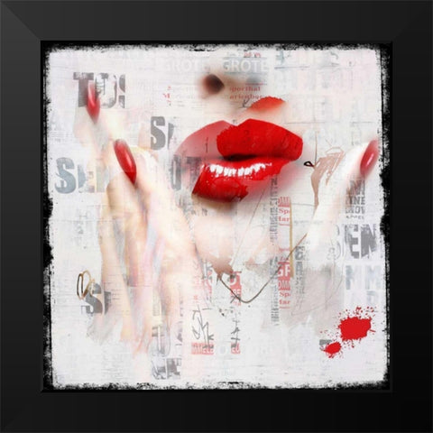 Red Lips Black Modern Wood Framed Art Print by Baker, Micha