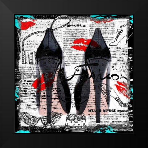 High heels I Black Modern Wood Framed Art Print by Baker, Micha