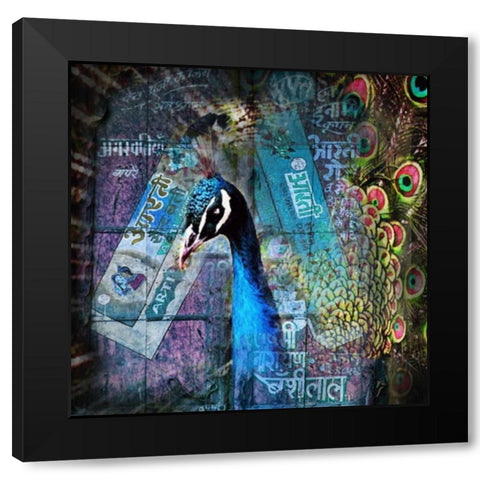 Peacock Black Modern Wood Framed Art Print with Double Matting by de Haas, Mascha