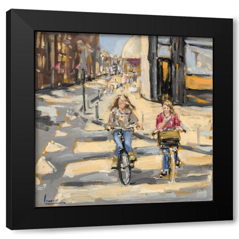 Kids on bikes Black Modern Wood Framed Art Print by Laceur, Nicole