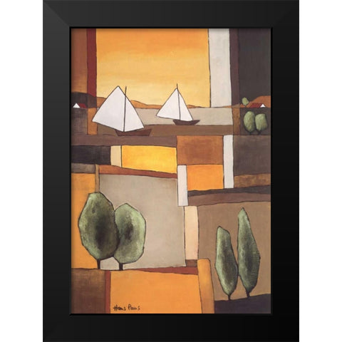Two Boats II Black Modern Wood Framed Art Print by Paus, Hans