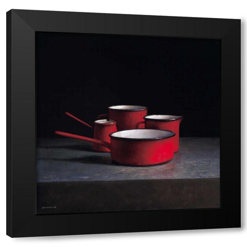 Pots and pans I Black Modern Wood Framed Art Print by van Riswick, Jos