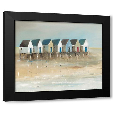 Beach cabins I Black Modern Wood Framed Art Print by Jauneau, Jean