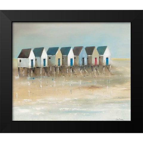 Beach cabins I Black Modern Wood Framed Art Print by Jauneau, Jean
