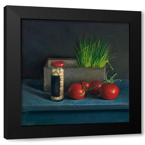 Still Live with Tomato Black Modern Wood Framed Art Print by van Riswick, Jos