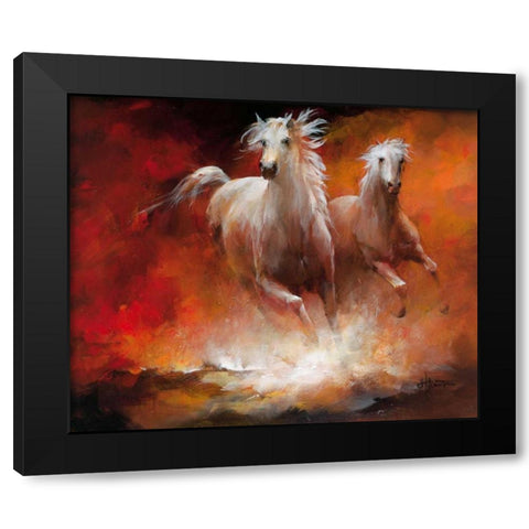Wild Horses II Black Modern Wood Framed Art Print by Haenraets, Willem