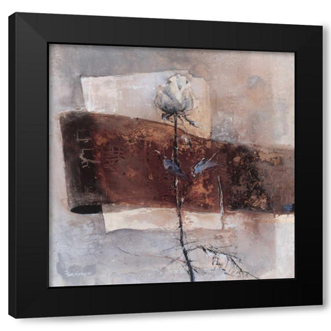 One Rose Black Modern Wood Framed Art Print with Double Matting by Vriesendorp, Heleen