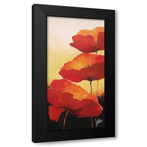 Three red popppies II Black Modern Wood Framed Art Print by Roseboom, Jettie