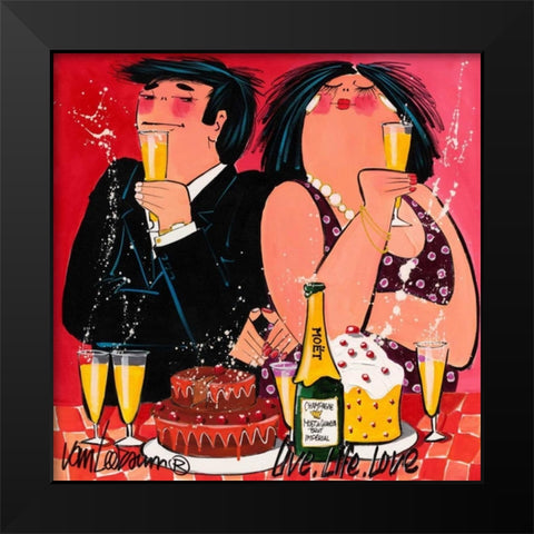 Live Life Love Black Modern Wood Framed Art Print by van Leersum, El