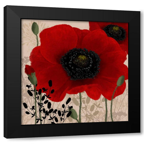 Red poppies I Black Modern Wood Framed Art Print by Linda, Wood