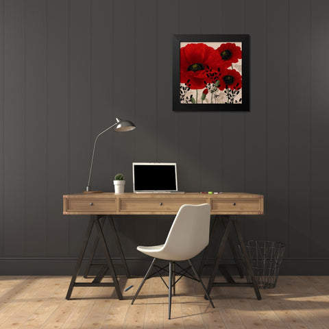 Red poppies II Black Modern Wood Framed Art Print by Linda, Wood