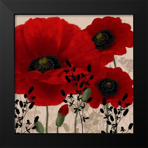 Red poppies II Black Modern Wood Framed Art Print by Linda, Wood