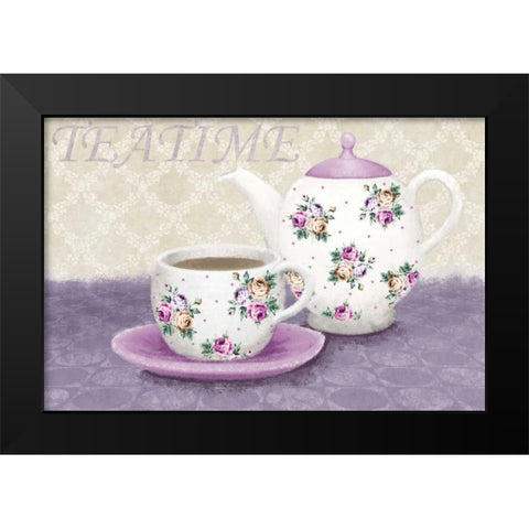 Teatime Black Modern Wood Framed Art Print by Linda, Wood