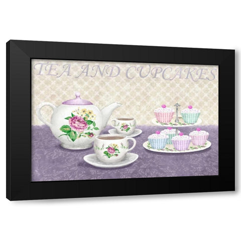 Tea and cupcakes Black Modern Wood Framed Art Print by Linda, Wood