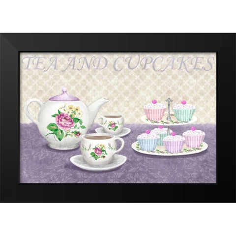 Tea and cupcakes Black Modern Wood Framed Art Print by Linda, Wood