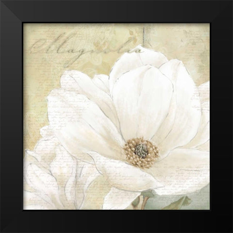 Aqua Magnolia I Black Modern Wood Framed Art Print by Linda, Wood