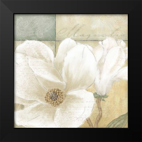 Aqua magnolia II Black Modern Wood Framed Art Print by Linda, Wood