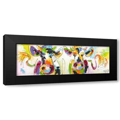 Cows talking Black Modern Wood Framed Art Print by Fiore, Art