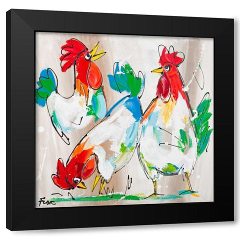 Cocks Talking Black Modern Wood Framed Art Print with Double Matting by Fiore, Art