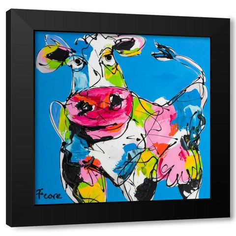 Colourful art cow Black Modern Wood Framed Art Print by Fiore, Art