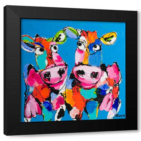 Colourful art cows Black Modern Wood Framed Art Print by Fiore, Art
