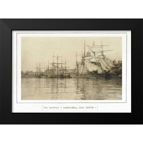 Amsterdam harbour 1890 Black Modern Wood Framed Art Print by Waltz, Anne