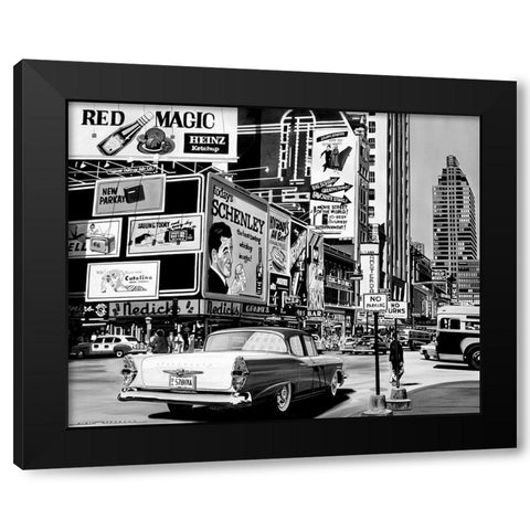 Advertising in the City Black Modern Wood Framed Art Print with Double Matting by Bertrand, Alain