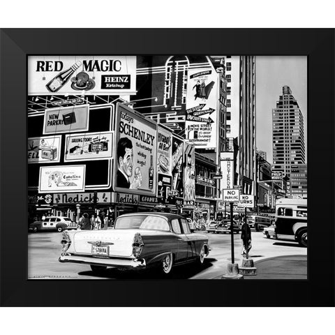 Advertising in the City Black Modern Wood Framed Art Print by Bertrand, Alain