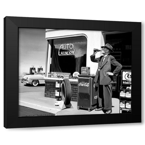 Auto Laundry Black Modern Wood Framed Art Print with Double Matting by Bertrand, Alain