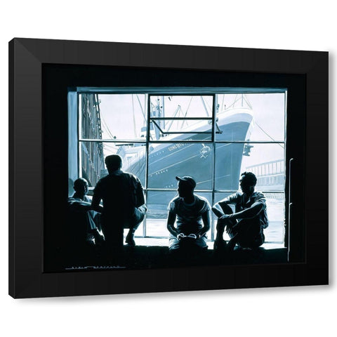 Les Dockers Black Modern Wood Framed Art Print by Bertrand, Alain