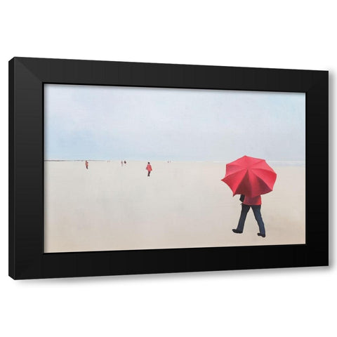 Am Strand, mit rotem Schirm Black Modern Wood Framed Art Print by Kock, Bernhard
