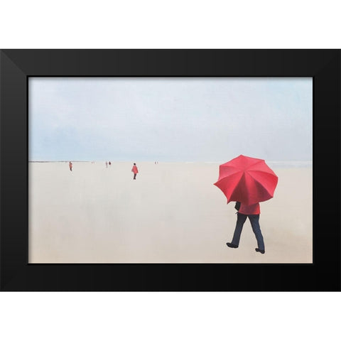 Am Strand, mit rotem Schirm Black Modern Wood Framed Art Print by Kock, Bernhard