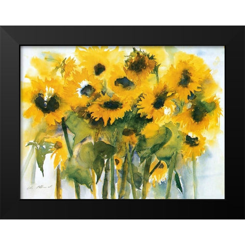 Sonnenblumenfeld Black Modern Wood Framed Art Print by Ohland, Christa